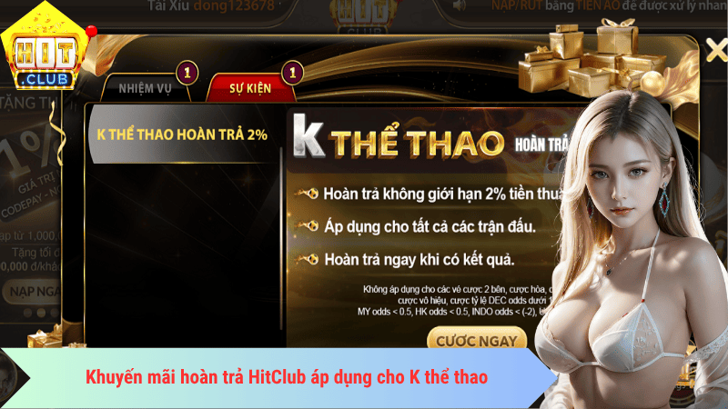 Khuyến mãi hoàn trả HitClub áp dụng cho K thể thao
