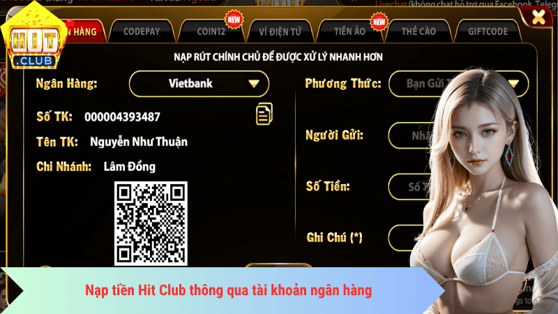 Nạp tiền Hit Club thông qua tài khoản ngân hàng