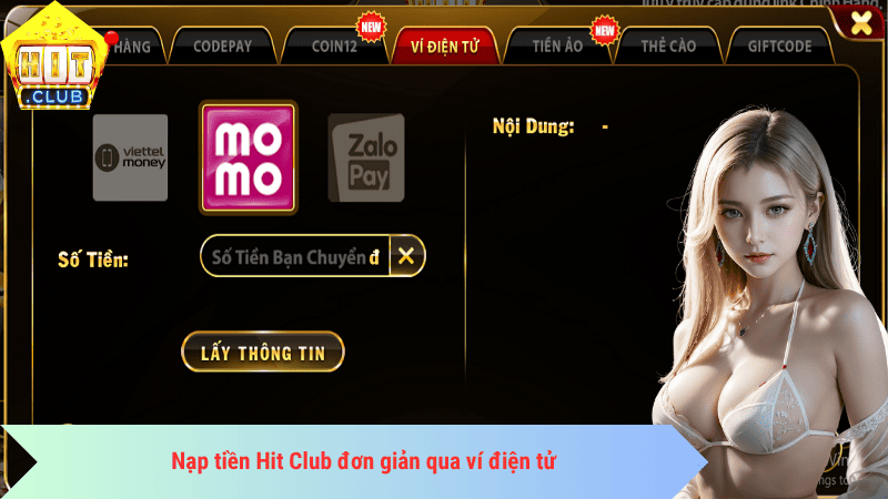 Nạp tiền Hit Club đơn giản qua ví điện tử