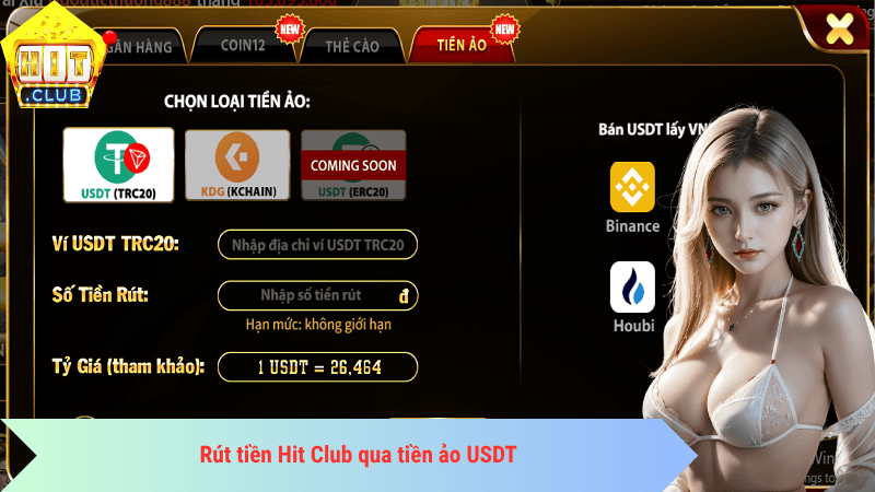 Rút tiền Hit Club qua tiền ảo USDT